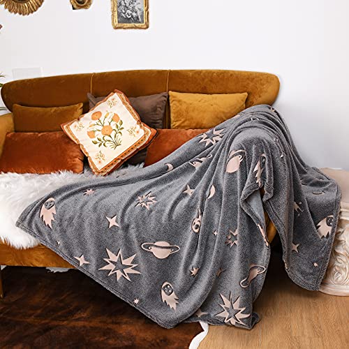 Image Title Glow in The Dark Throw Blanket,Space and Astronaut Soft Warm Cozy Fuzzy Plush Blanket for Kids Teenage Boys Girls Women Best Friend Birthday Christmas (50 x 60 inches Gray)
